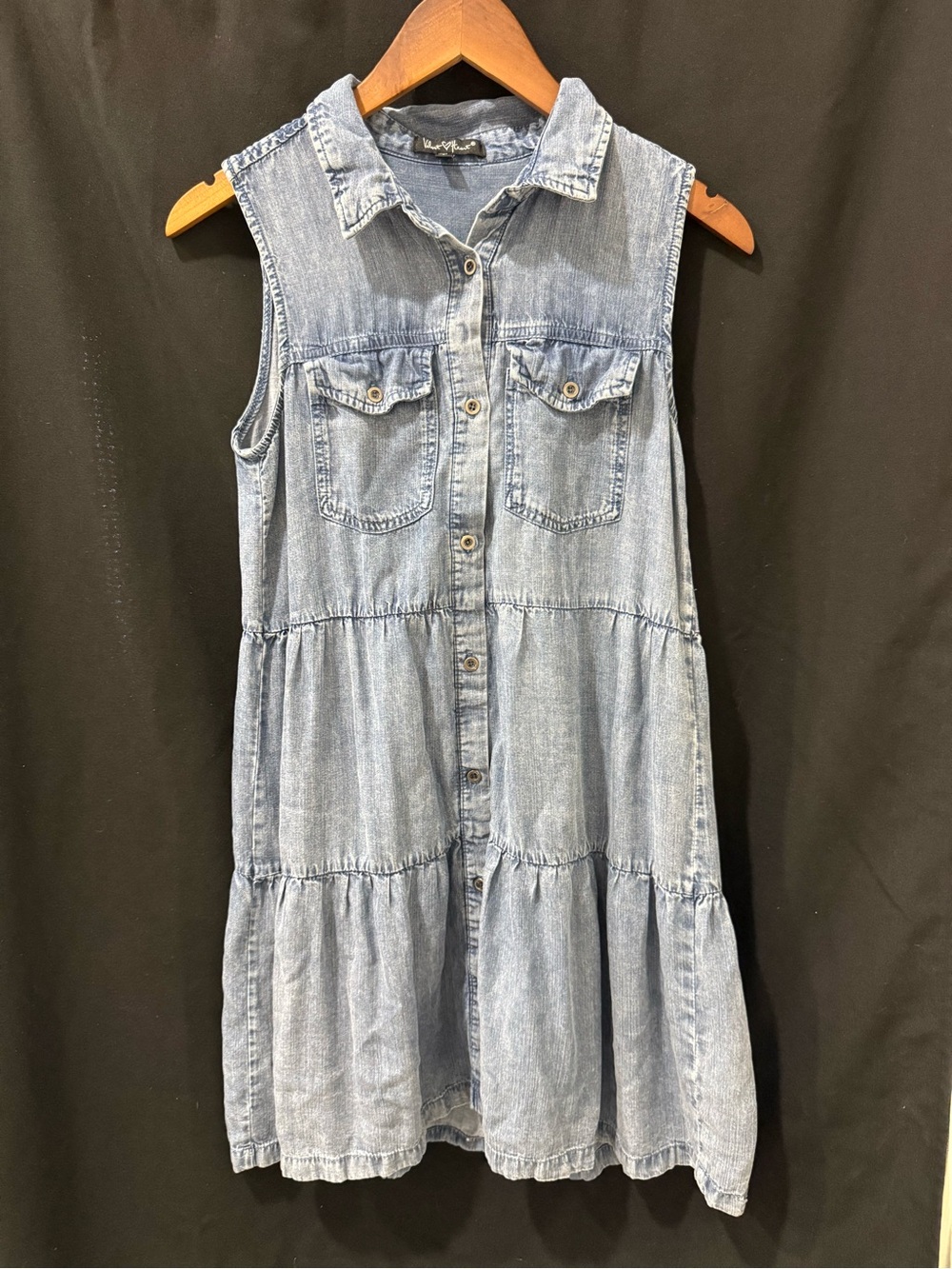 Velvet Heart Sleeveless Light Blue Denim Tiered Dress for Women